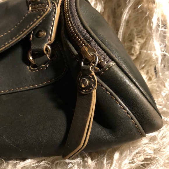 Vintage Cole Haan Paige Fog Leather Barrel Purse - Picture 2 of 16